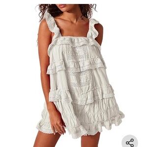 Gacaky Women's White Romper Ruffle Flowy Boho Sun Dress with Built-in Shorts NWT